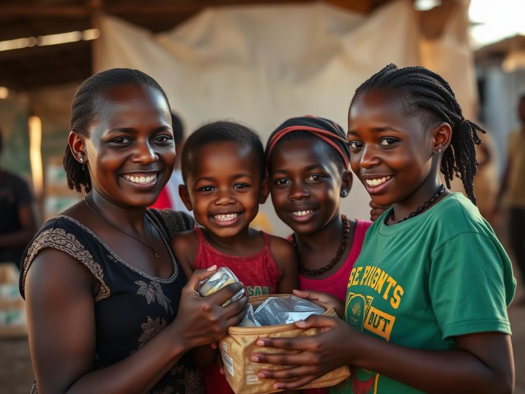 Haitian family receiving emergency food assistance