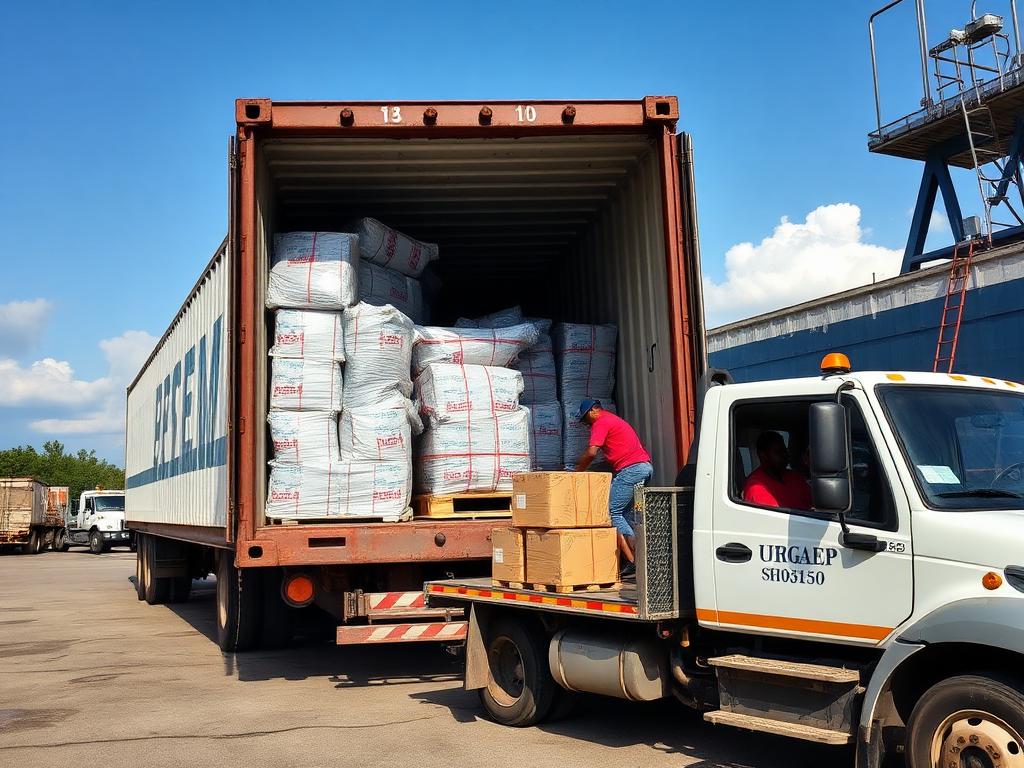 Shipping container being loaded with relief supplies for Haiti