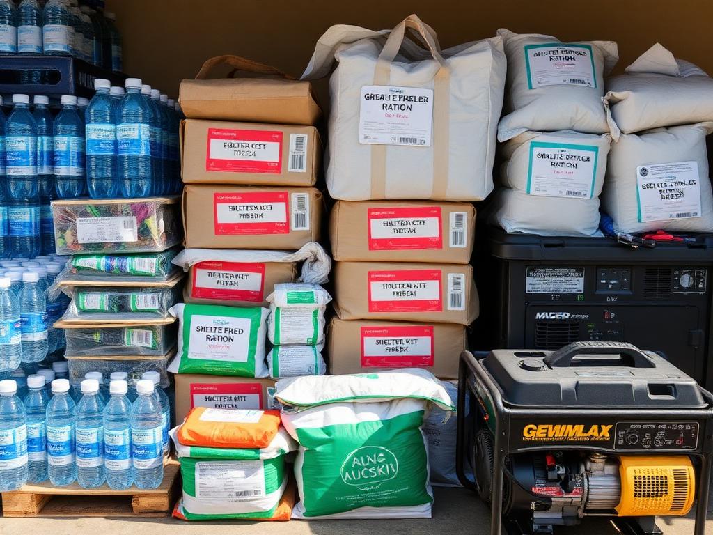 Emergency relief supplies organized for distribution in Haiti