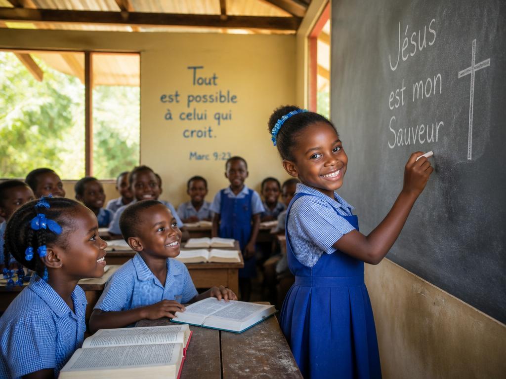 Children learning together in a Haitian classroom