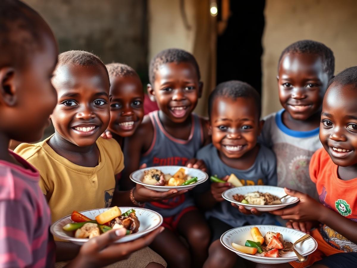 Haitian children receiving nutritious daily meals at a community feeding program