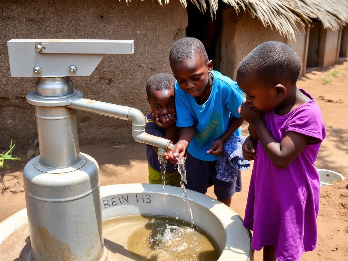 Clean water pump well providing safe drinking water in a Haitian village