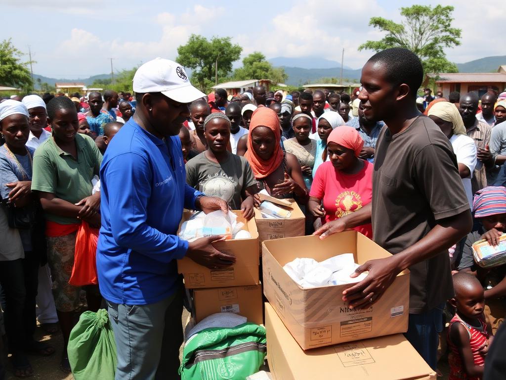 Aid distribution to Haitian families