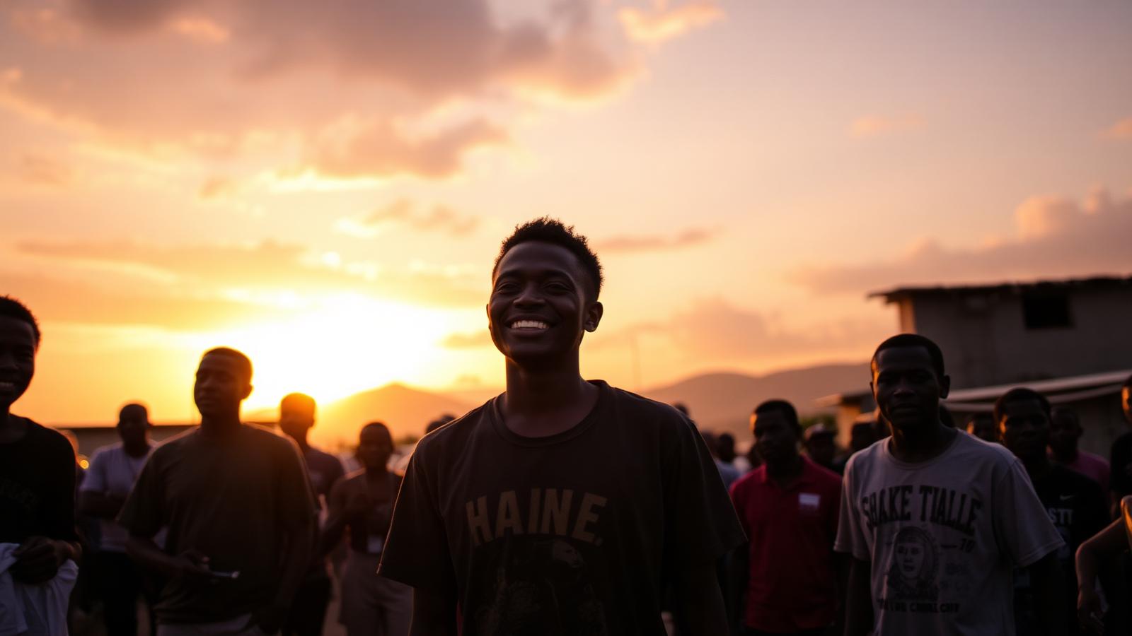 Haitian community gathering at sunrise