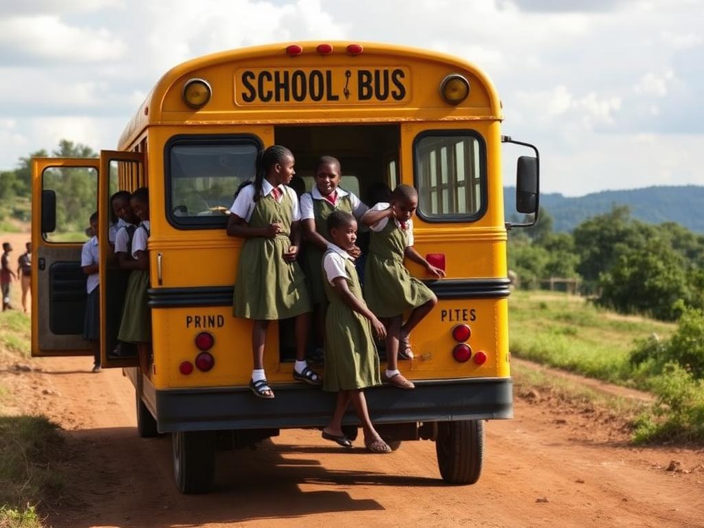 Haitian schoolchildren boarding a school bus