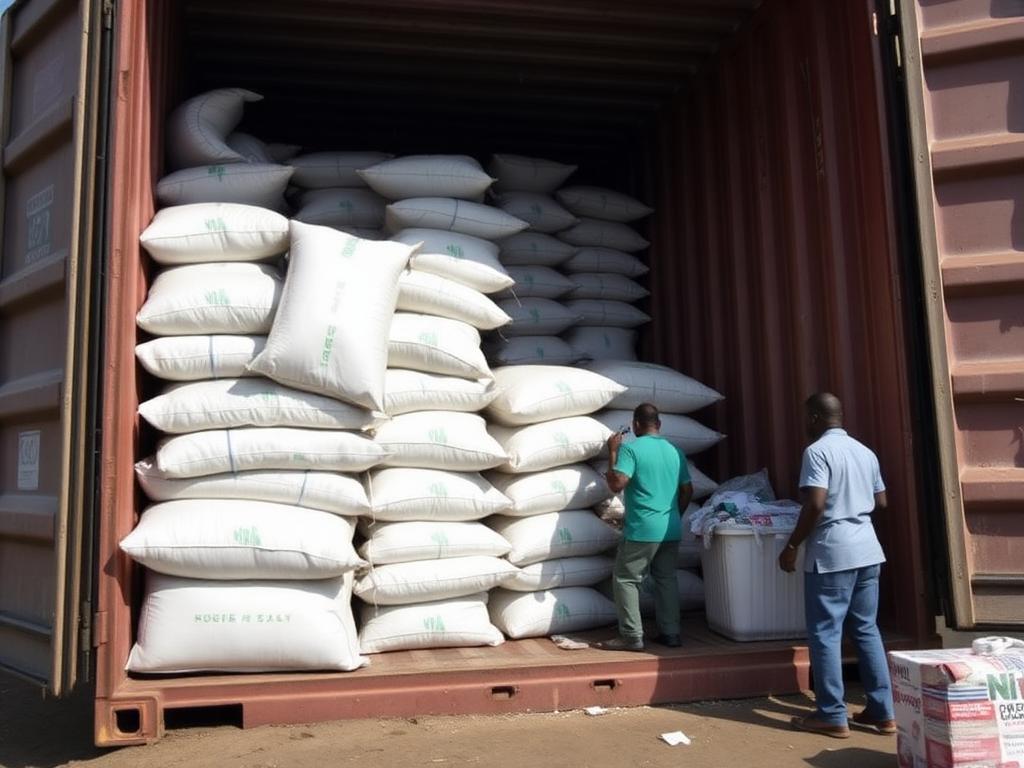Shipping container loaded with food and supplies for Haiti