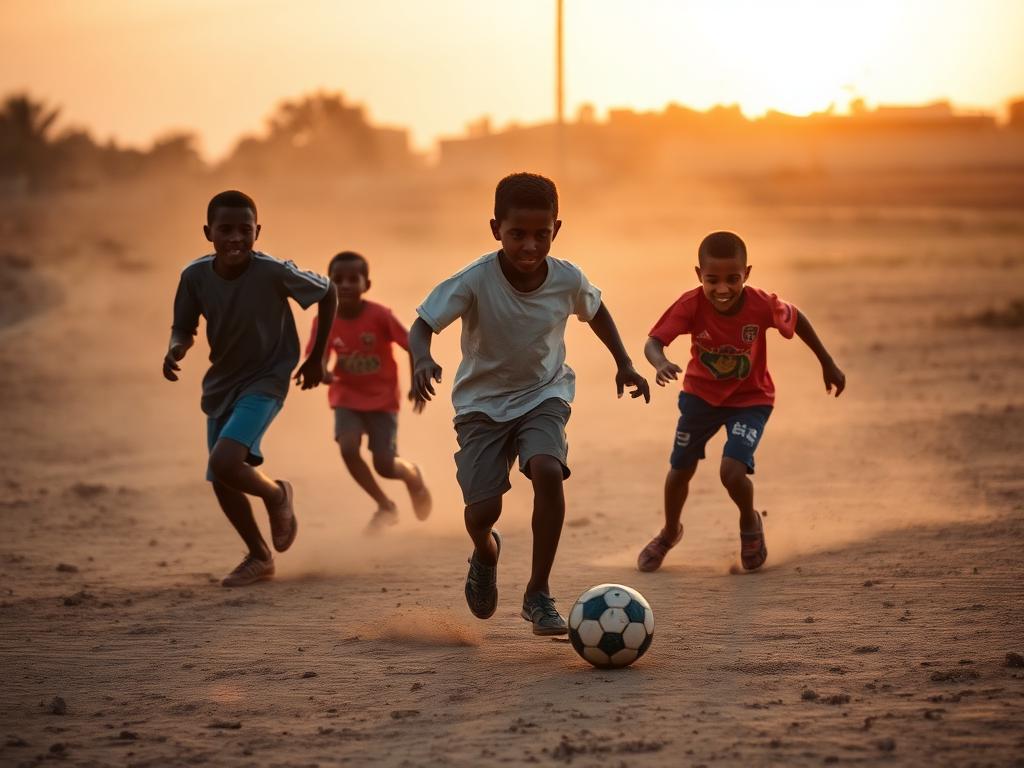 Haitian youth playing soccer on a dusty field
