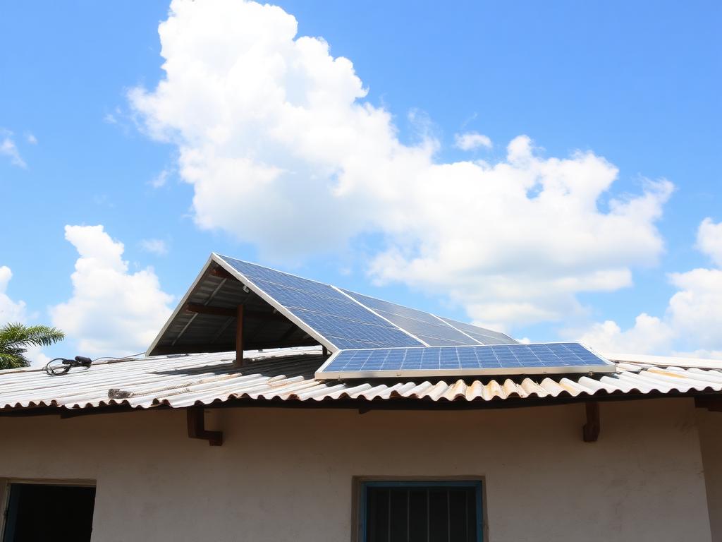 Solar panels installed on a community building roof in Haiti