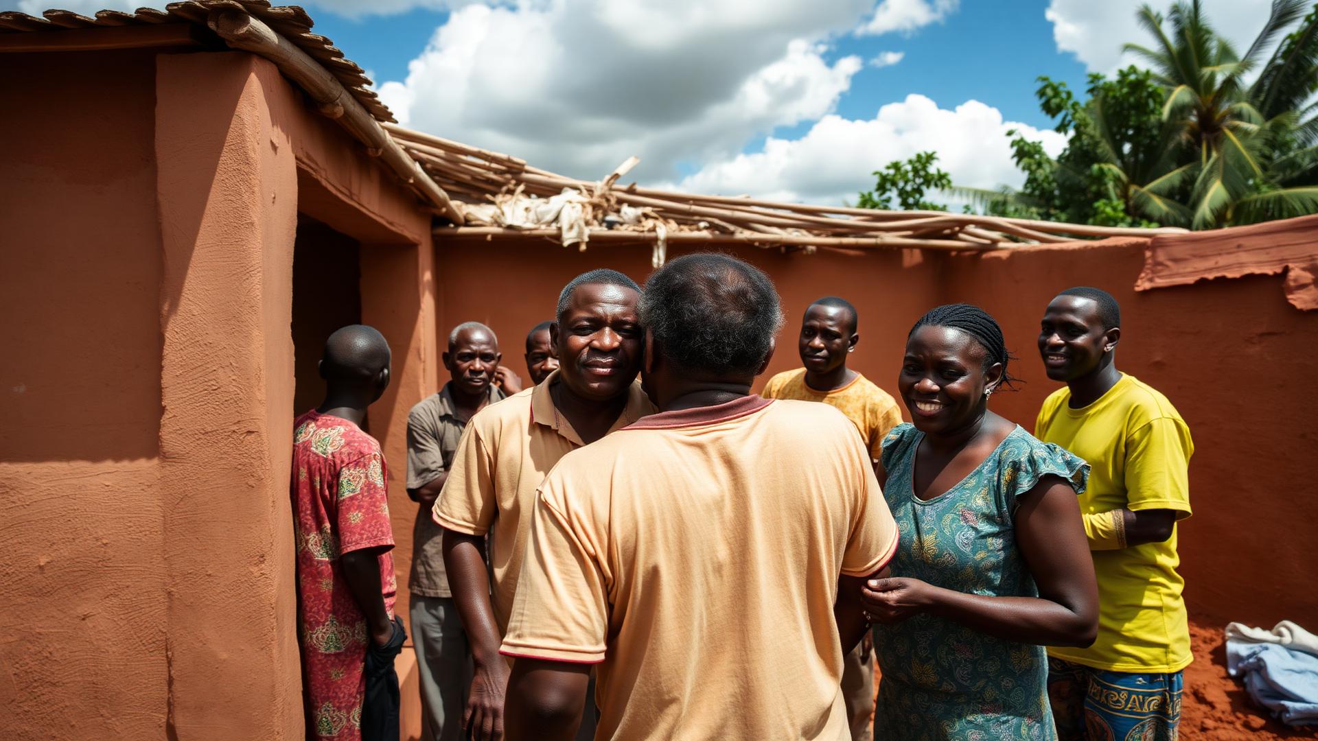 Haitian community members working together on a building project