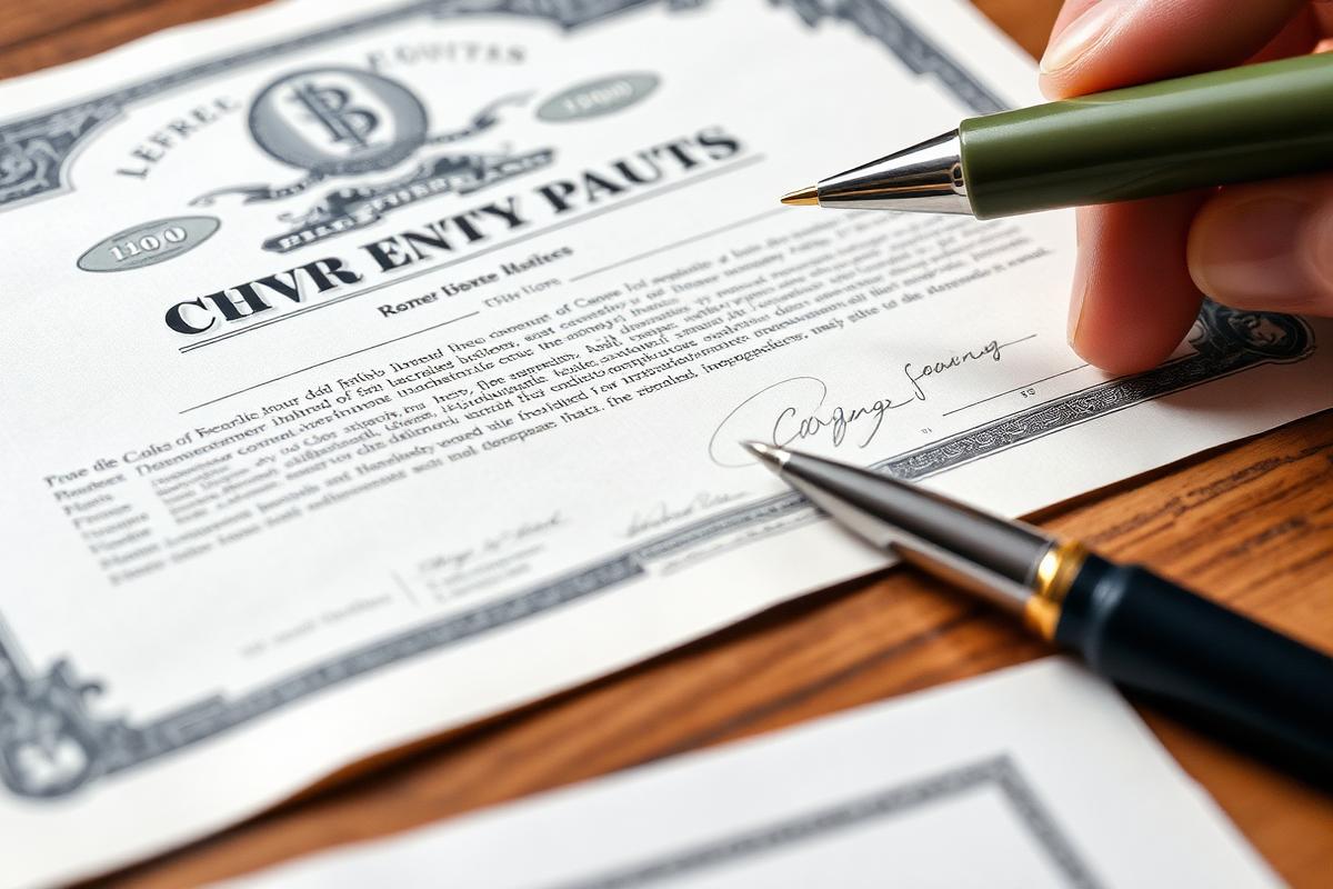 Stock certificate being signed
