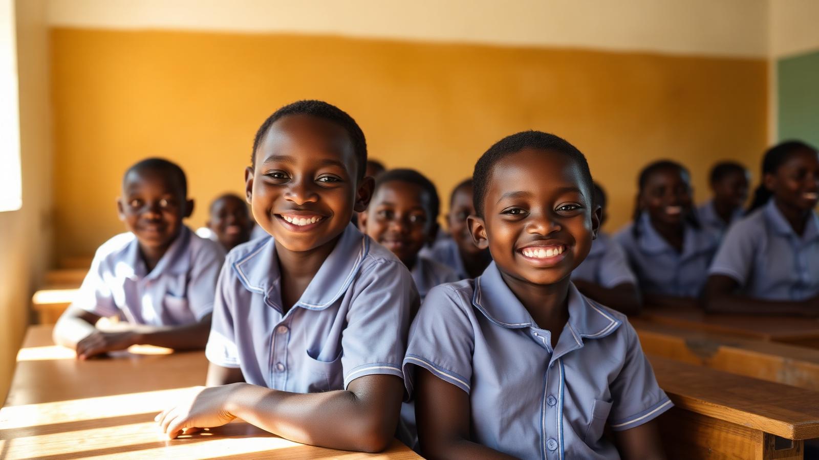 Haitian students smiling in a classroom