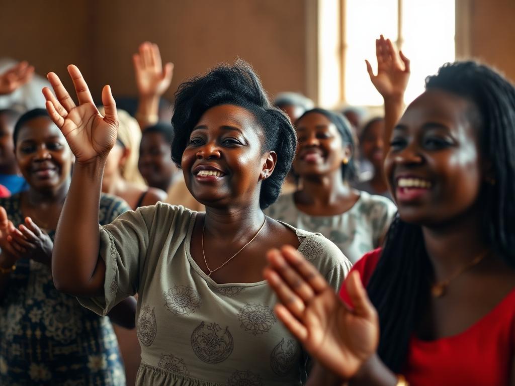 Group of Haitian women gathered in prayer and worship
